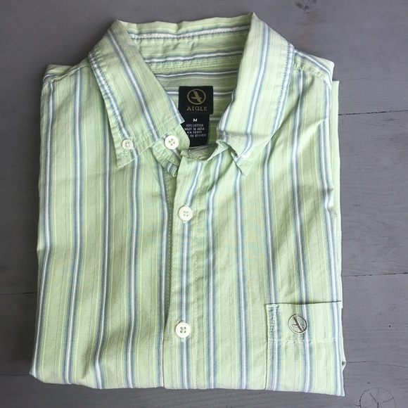 Aigle Stripe Print Short Sleeve Collared Button Down Shirt - Picture 1 of 8